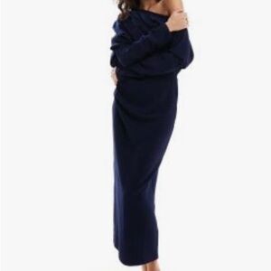 ASOS NWT SIZE 4 Slouchy fallen shoulder midi dress long sleeve, navy